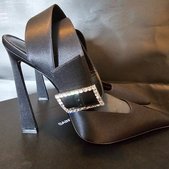 Saint Laurent Satin Slingback Heels in Black, Size 8.5 US - Picture 3 of 6